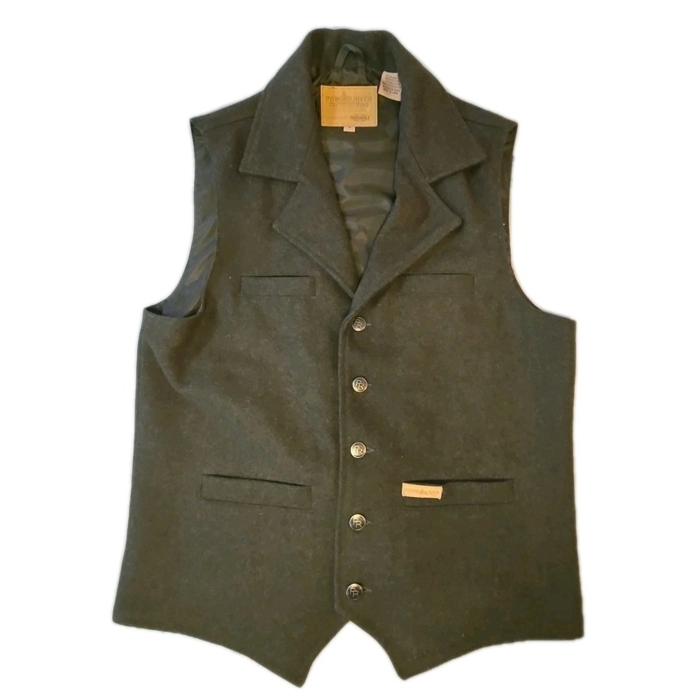 Powder River Outfitters Vest Men's S Green 80% Wool Western Rodeo Ranch Cowboy